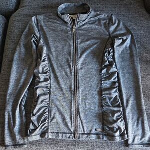 GUESS Gray Heather Zip-Up Sports Jacket With Ruched Sides Size M